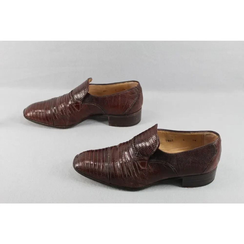 Vintage Traversi by Fratelli Exotic Lizard Leather Loafers Men's 7.5 Dress Shoes